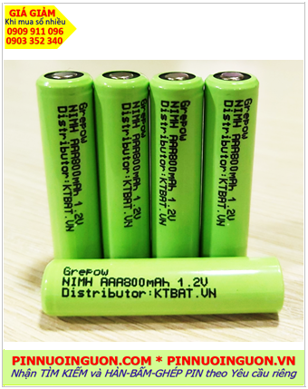 Pin sạc 1.2v AAA800mAh, Pin sạc công nghiệp đầu bằng Grepow NiMh AAA800mAh 1.2v, Cell pin Grepow NiMh AAA800mAh 1.2v